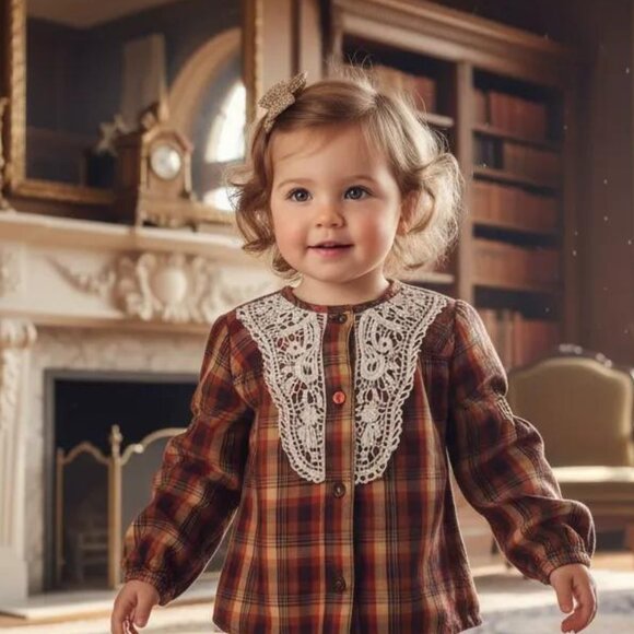 Mexx Plaid Shirt with Lace Bib size 18-24 Months - Picture 1 of 8